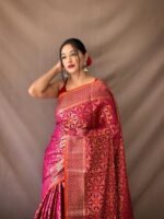 Women's Kanjivaram patola Soft Lichi Silk Sarees With Unstitched Blouse Piece - Image 2