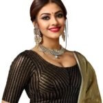 Jacquard Striped Stretchable Fit & Comfy Round Neck Half Sleeve Readymade Saree Blouse Stylish Crop Top Choli for Girls & Women