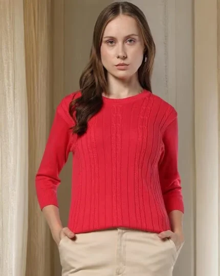 Women Ribbed Regular Fit Crew-Neck T-Shirt